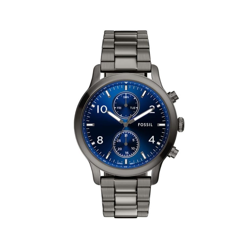 FOSSIL Bennett 深藍放射紋多功能手錶 深灰色不鏽鋼錶帶 45 MM BQM7107