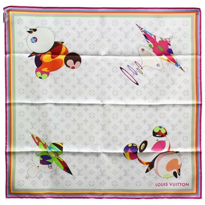 LOUIS VUITTON路易威登 LV M96273村上隆TM Monogram Superflat Characters 70方巾/絲巾(白色)