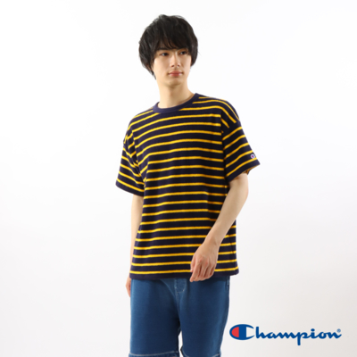 Champion 官方直營-男款 休閒條紋 毛圈布 短TEE (藍x黃)