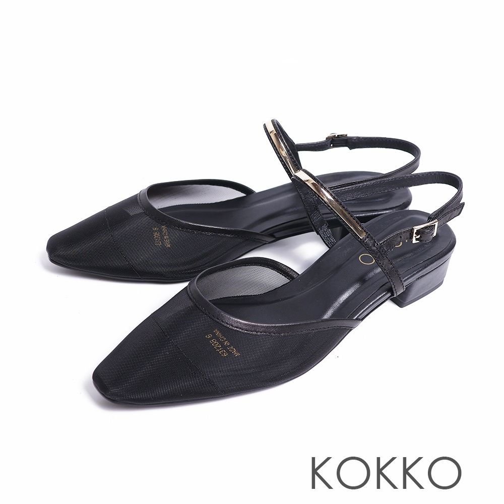 KOKKO唯美簡約後拉帶包鞋網紗黑