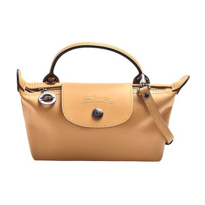 LONGCHAMP 經典LE PLIAGE XTRA系列小牛皮手拿/斜背水餃包(XS-蜜糖色)