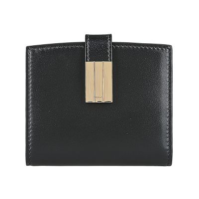 BALLY 小牛皮Ollama系列電鍍金釦LOGO 4卡按釦式零錢短夾(黑)