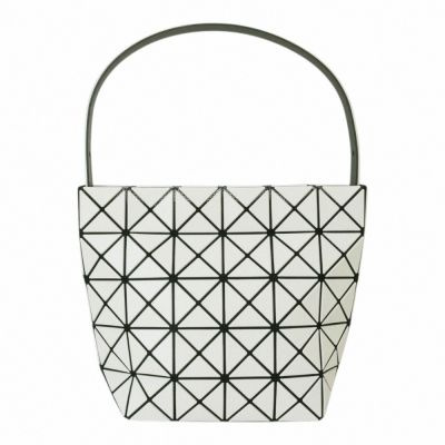 ISSEY MIYAKE BAOBAO VALLEY皮質幾何方格手提水桶包(奶油米)小款