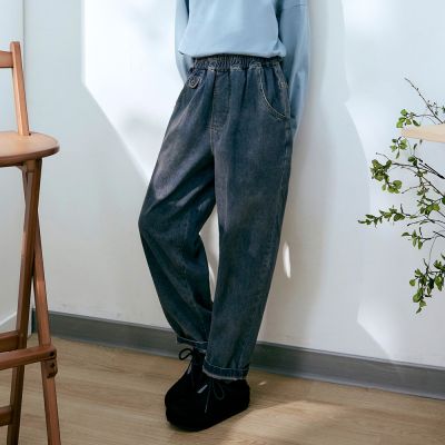 OB嚴選-日系純棉鬆緊腰水洗牛仔哈倫褲《BA7934-》