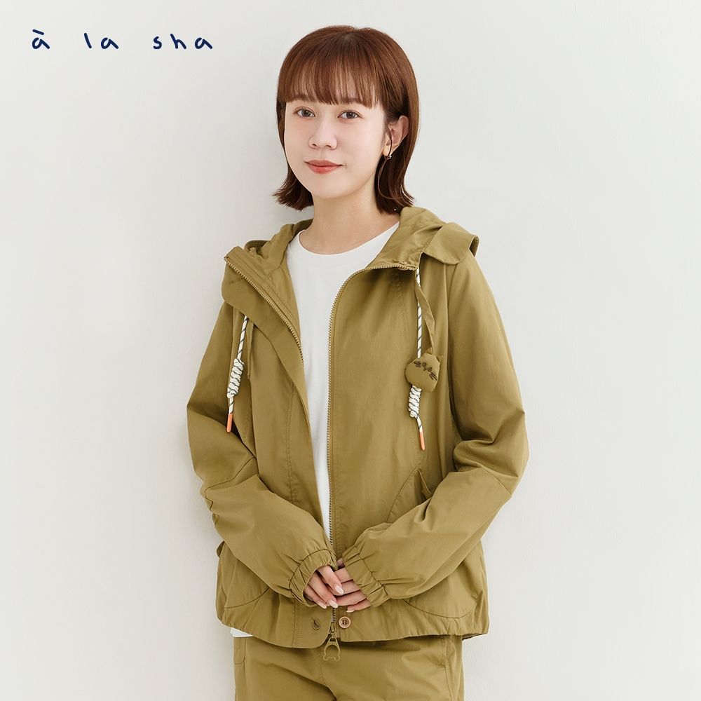 a la sha 蘋果貓抽繩連帽外套 (軍綠)