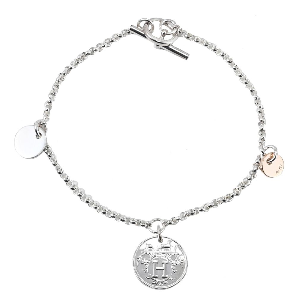 HERMES Ex-Libris H LOGO硬幣造型純銀手鍊