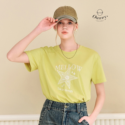 OUWEY歐薇 美式大星刺繡落肩純棉短袖T(淺綠；S-L)