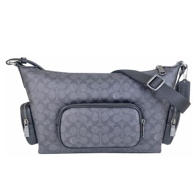 COACH 灰黑色老花防水布大型水餃斜背包