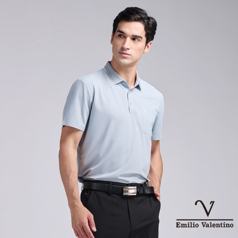 Emilio Valentino 范倫鐵諾 男polo衫 涼感素色短袖polo衫休閒商務 彈力 口袋上衣 男生上衣 彈性吸排  88節 父親節 七夕送禮 七夕 情人節 (多款選) (F款)