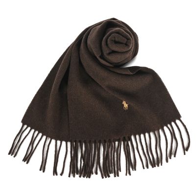 RALPH LAUREN POLO 小馬刺繡LOGO素面純羊毛圍巾-摩卡咖
