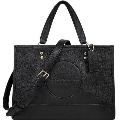 COACH 黑色荔枝紋皮革手提/斜背兩用包-中型