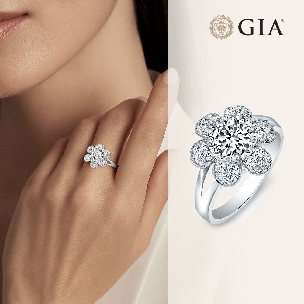 King Star GIA 50分18K D 3EX 天然鑽石戒指滿鑽花形(整體超越5克拉視覺效果/ 八心八箭) | 更多品牌| Yahoo購物中心