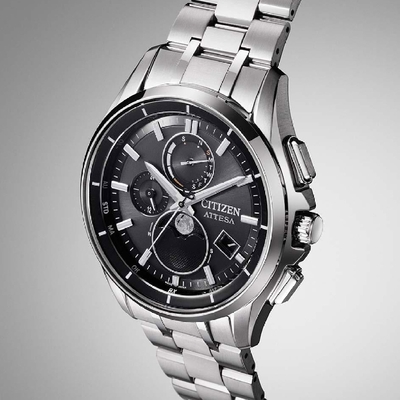 CITIZEN 星辰 GENT S 系列 BY1001-66E 月相電波對時鈦金屬光動能腕錶 / 銀41.5mm