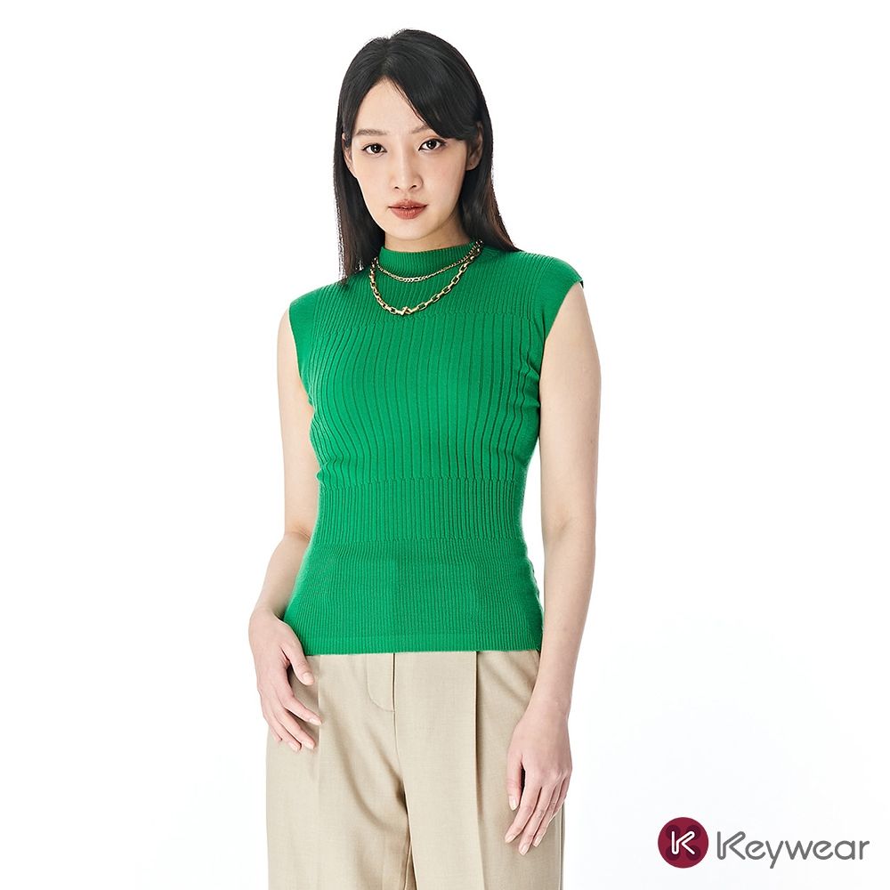 KeyWear奇威名品 高領簡約無袖針織上衣(共3色)-綠色