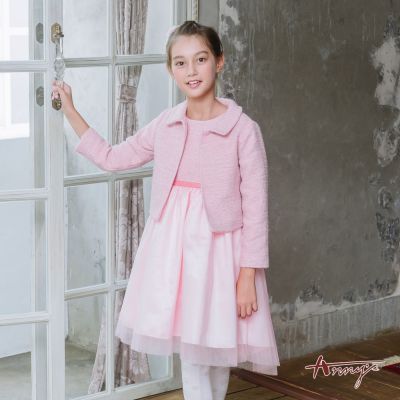Annys安妮公主-公主小香風混羊毛秋冬款外套搭背心裙禮服套裝*3604粉紅