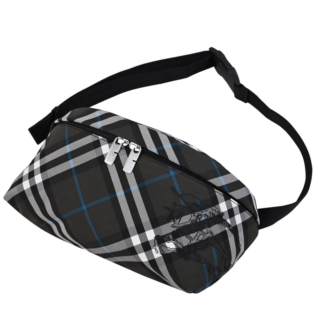 BURBERRY 戰馬徽標LOGO格紋造型腰包/胸口包(黑)