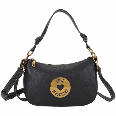 LOVE MOSCHINO 字母金屬圓牌肩背/斜背腋下包(黑色)