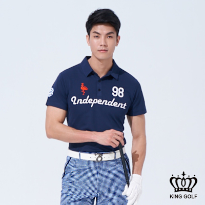 【KING GOLF】網路獨賣款-男款英文字體刺繡徽章造型POLO衫/高爾夫球衫-丈青