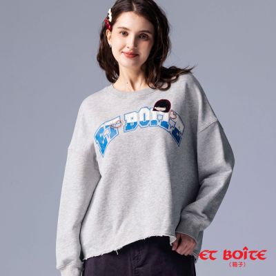 ET BOîTE 箱子 BLUE WAY – 斑駁感印花刺繡LIZ長TEE(淺灰)
