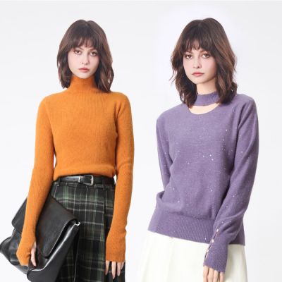 KeyWear奇威名品 前簍空設計長袖針織毛衣/高領長袖針織上衣(3色)