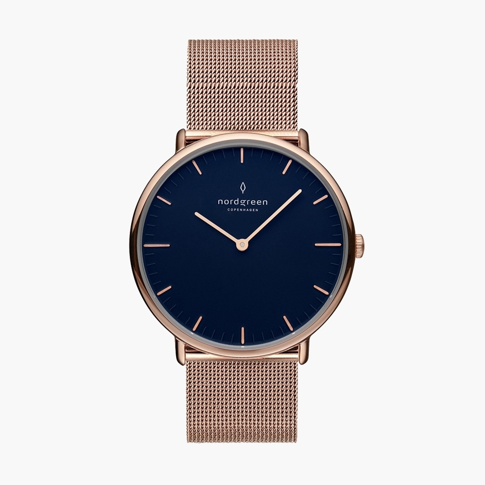 Nordgreen Native本真 黑面玫瑰金米蘭帶腕錶36mm(NR36RGMERONA)