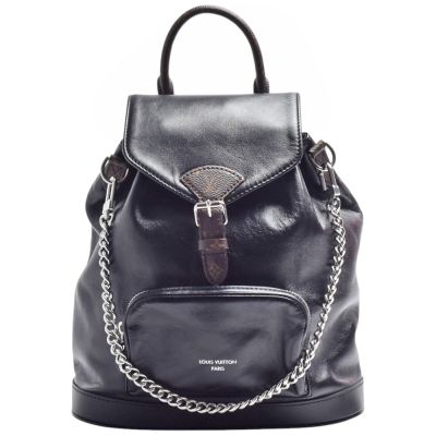 LOUIS VUITTON路易威登 LV M12587經典Montsouris Vibe系列亮面小羊皮後背包(黑色)