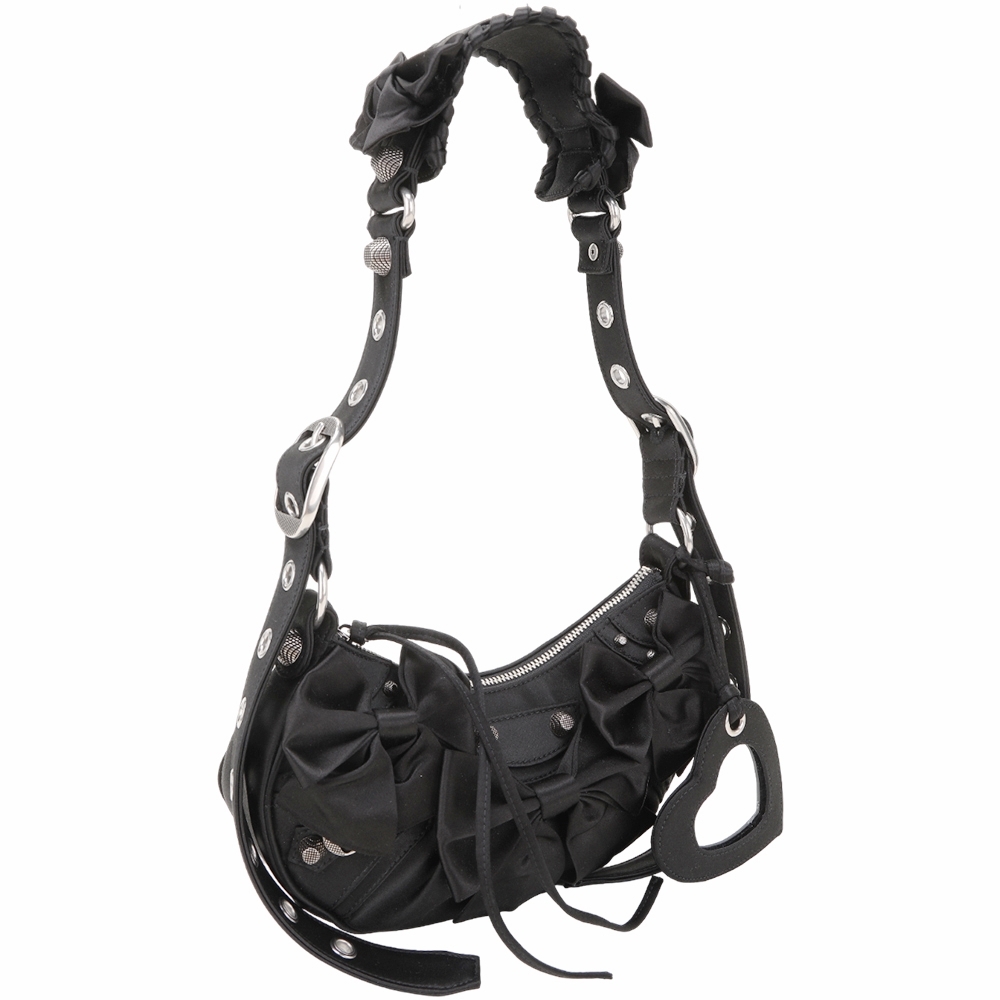 BALENCIAGA 巴黎世家  Le Cagole XS 蝴蝶結緞布肩/斜背可頌包(黑色)