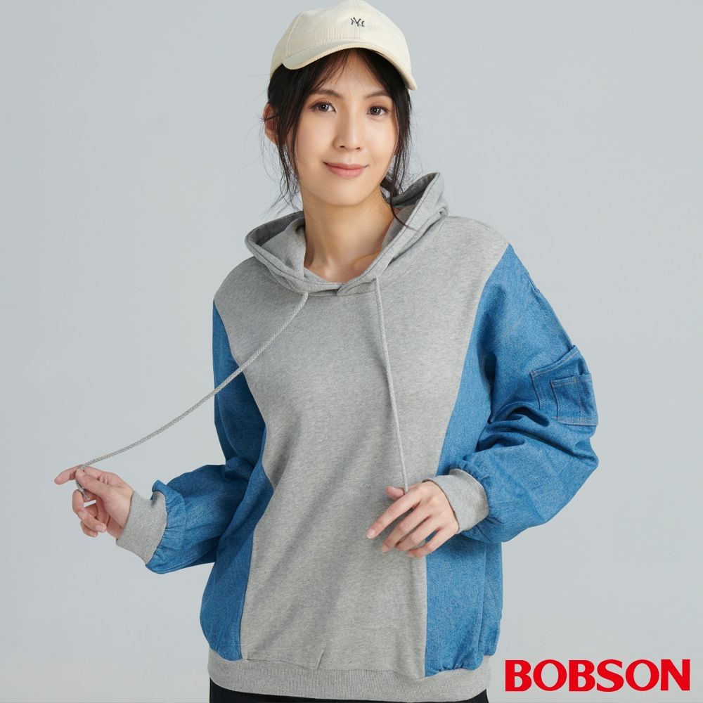 【BOBSON】女款連帽拼接上衣 (81075-83)