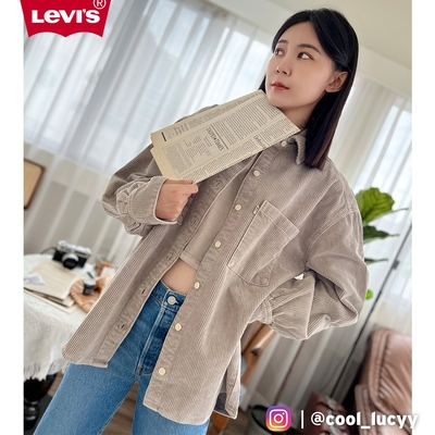 Levis Fresh果漾系列 女款 復古寬鬆版燈心絨襯衫外套 / 精工漂染工藝 月岩灰