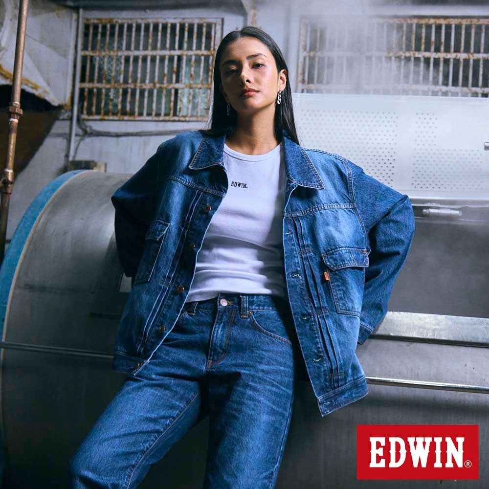 EDWIN 男女裝 F03 風琴褶牛仔外套-中古藍