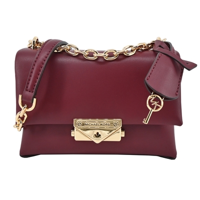 MICHAEL KORS CECE金字LOGO鎖頭吊飾釦式肩背/斜揹包-小/暗紅