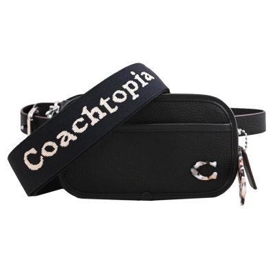 COACH Coachtopia 經典C LOGO荔枝皮革雙背帶腰包/斜背包(黑)