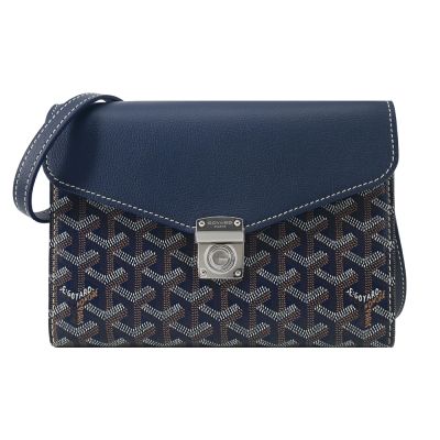 GOYARD CHYPRE 塗料帆布翻蓋信封斜背包-深藍