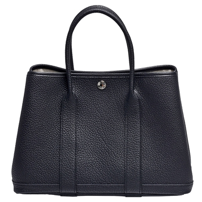 HERMES愛馬仕 HERMES 經典Garden Party PM小牛皮暗釦手提包(30cm-黑色)