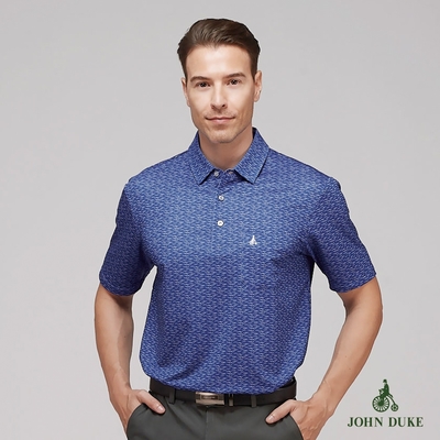【JOHN DUKE約翰公爵】男裝吸排彈性抗UV襯衫領印花短袖休閒POLO衫 藍(20-3V1841)