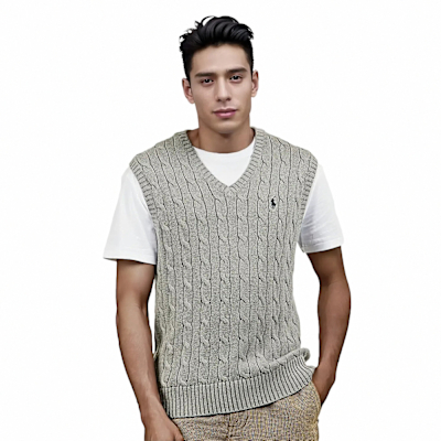 Polo Ralph Lauren RL 熱銷刺繡小馬背心針織毛衣(青年款)-灰色