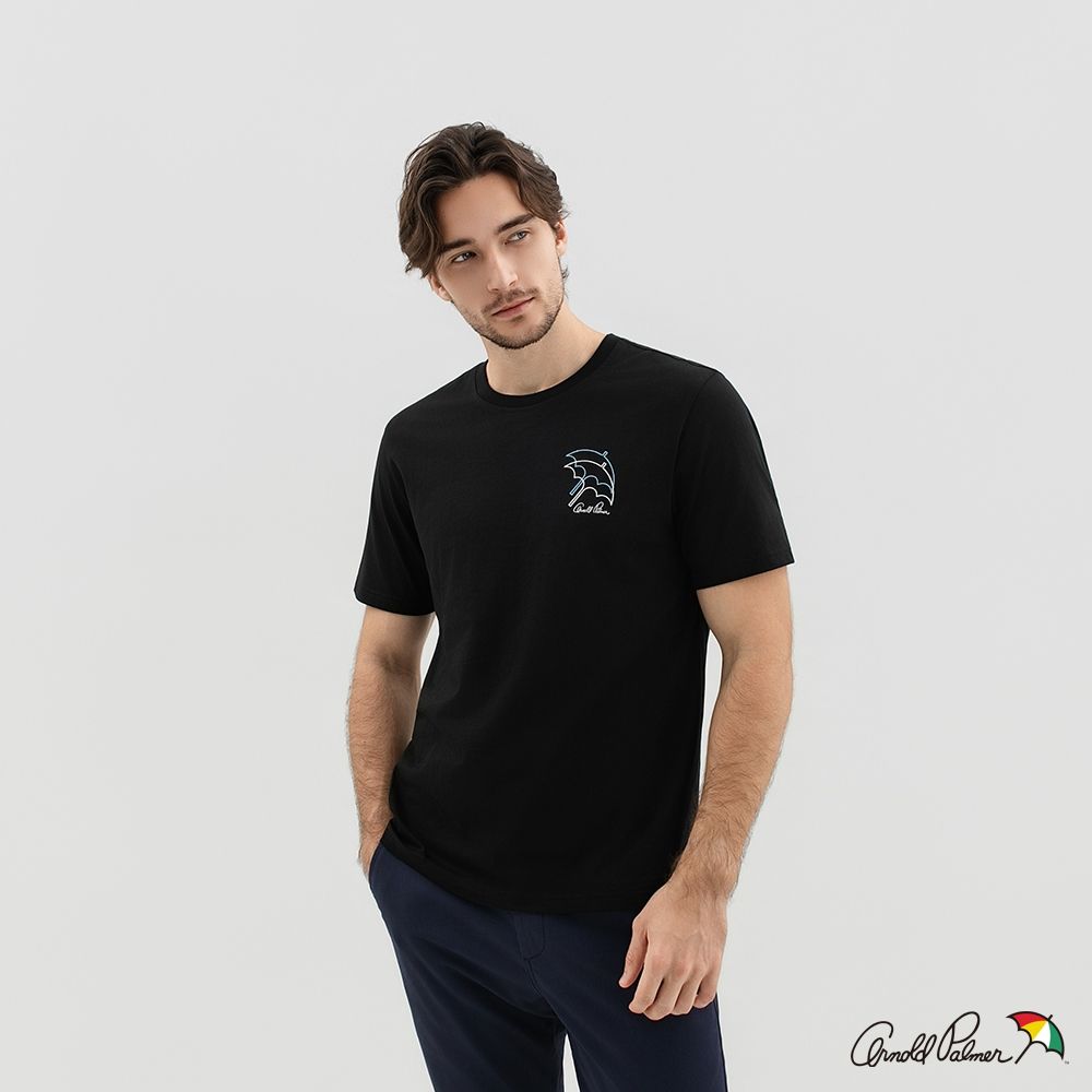 Arnold Palmer 男裝-漸層傘LOGO印花圓領短袖T-Shirt-黑色