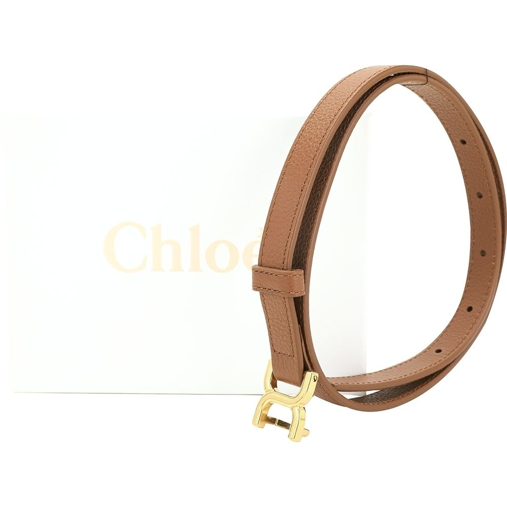 CHLOE 蔻依 Marcie 20mm 金屬扣環荔紋牛皮腰帶-多色可選 (棕色)