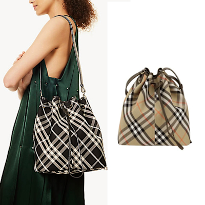 BURBERRY 新款格紋中型水桶包(任選)