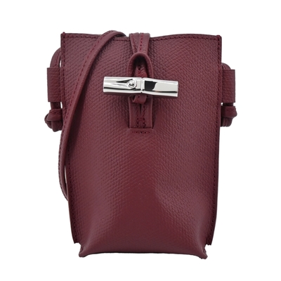 LONGCHAMP ROSEAU系列竹節卵石紋牛皮手機斜背包(深紫)