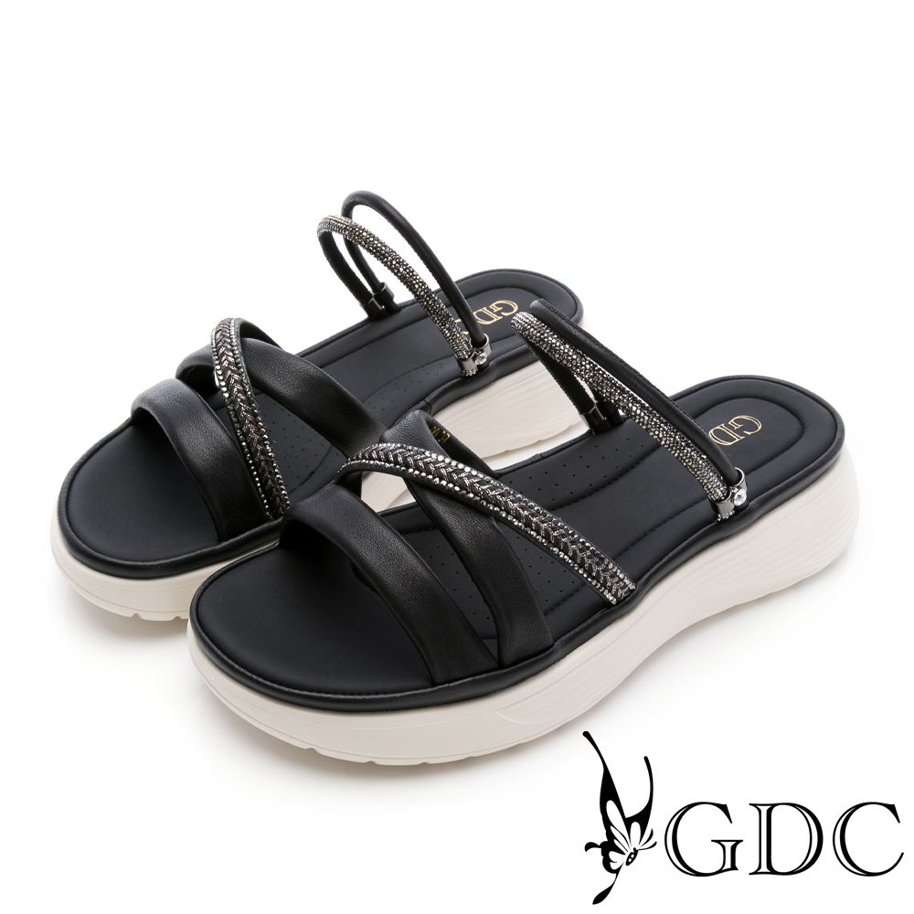 GDC-漫步輕履雙拼飾條兩穿式輕量涼鞋-黑