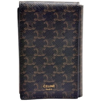 CELINE 賽琳 經典品牌字母LOGO印花帆布暗釦摺疊萬用卡夾(黃褐色)