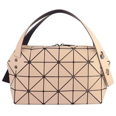 ISSEY MIYAKE 三宅一生 BAOBAO 駝色皮質三角格6x4手提包