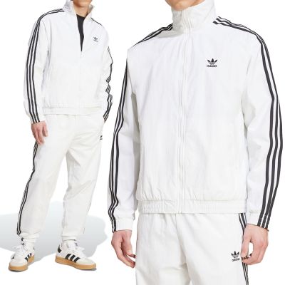 Adidas Firebird Tt 男款 白色 寬鬆 經典 三條紋 立領 夾克 休閒 運動 外套 JY1328