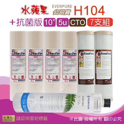 EVERPURE H104濾心+10吋5微米抗菌版PP濾心+CTO(7支組) 水蘋果公司貨