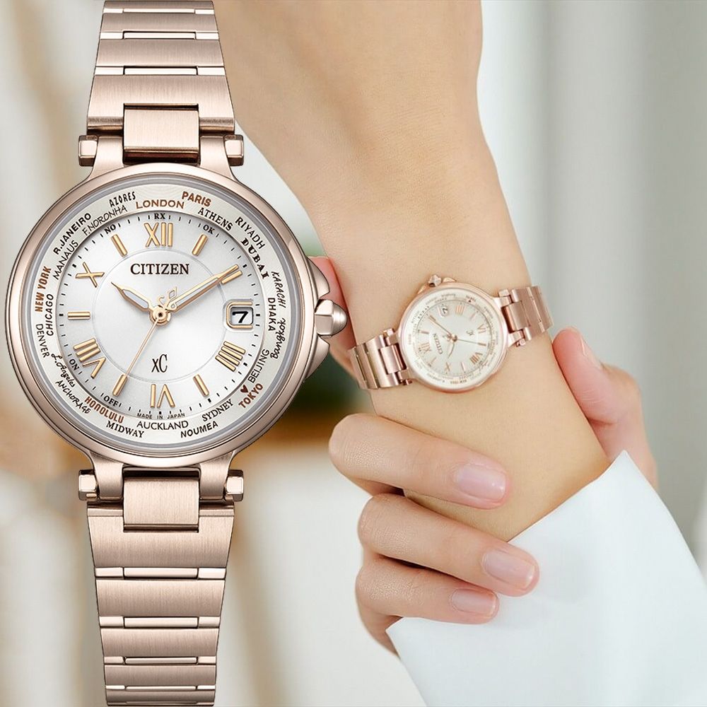CITIZEN 星辰 XC 光動能電波萬年曆女錶 開學換新季 送禮推薦-29mm EC1017-58A