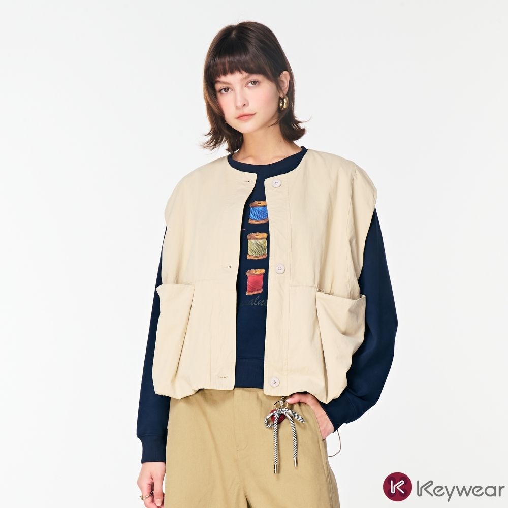 KeyWear奇威名品 純棉立體抽繩造型背心(共3色)-淺米色
