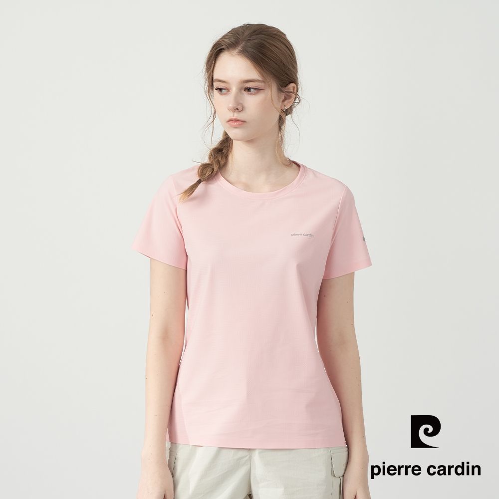 pierre cardin 皮爾卡登 網路獨家 男女款 冰絲速乾涼感短袖T恤/運動圓領上衣(多色任選) (女-淺粉色系)