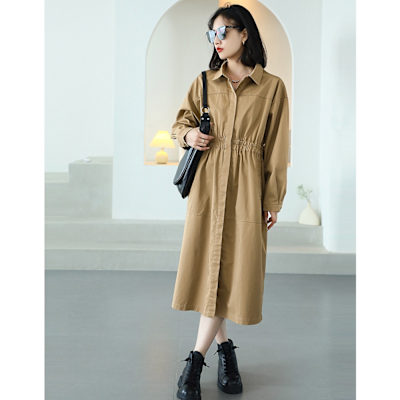 設計所在 棉麻隨性風 棉洋裝翻領休閒寬鬆長袖襯衫裙(3色可選)