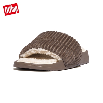 【FitFlop】iQUSHION FLEECE-LINED CORDUROY SLIDES輕量燈芯絨涼鞋-女(灰褐色)